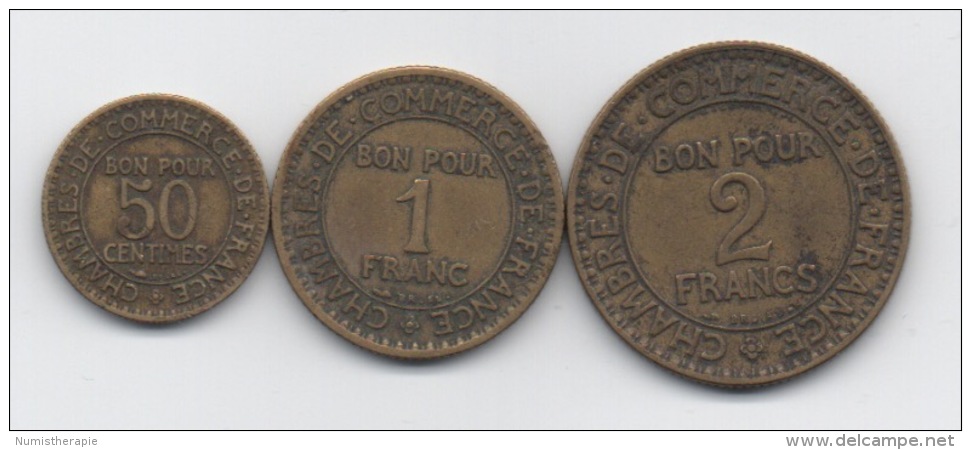 France : Série De 3 Pièces Chambres De Commerce De France : Bon Pour 50 Centimes 1922 / 1 Franc 1922 / 2 Francs 1924 - Monétaires / De Nécessité