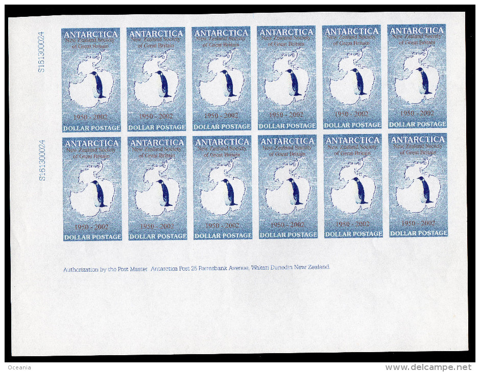 Blue Penguin Antarctia Post Rare Imperf Over Printed For The New Zealand Society Of Great Britain 50th Anniversary. - Other & Unclassified