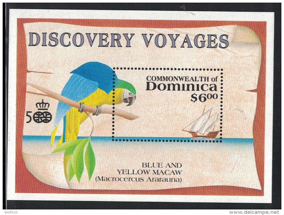 Dominica. 1991. Blue And Yellow Macaw. MNH SS. SCV = 4.75 - Parrots