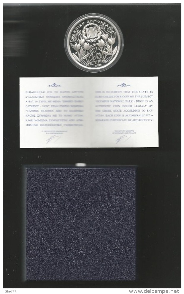 Authentic-Original-Offici Al Issue 10 EURO Silver Proof Coin "50 Y National Park Of Olympos"  2006 "DION" With C.O .A!! - Greece