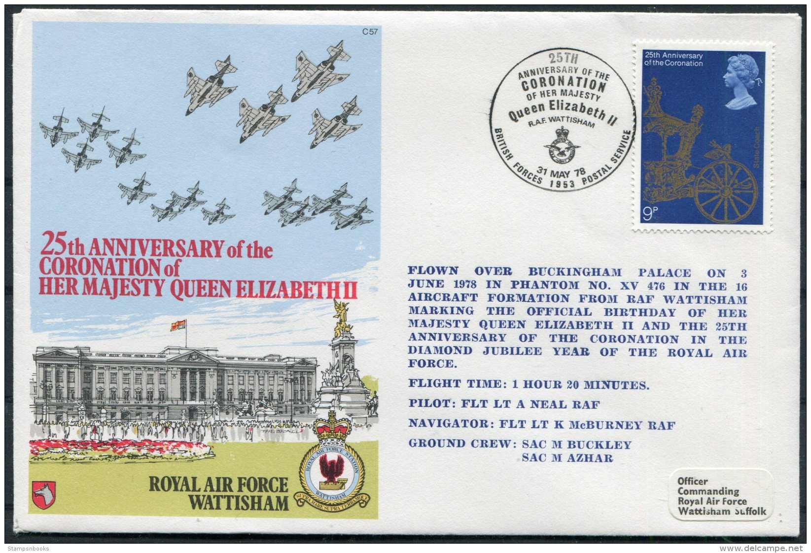 1978 GB Royal Air Force Cover C57 RAF WATTISHAM Coronation Flight - Covers & Documents