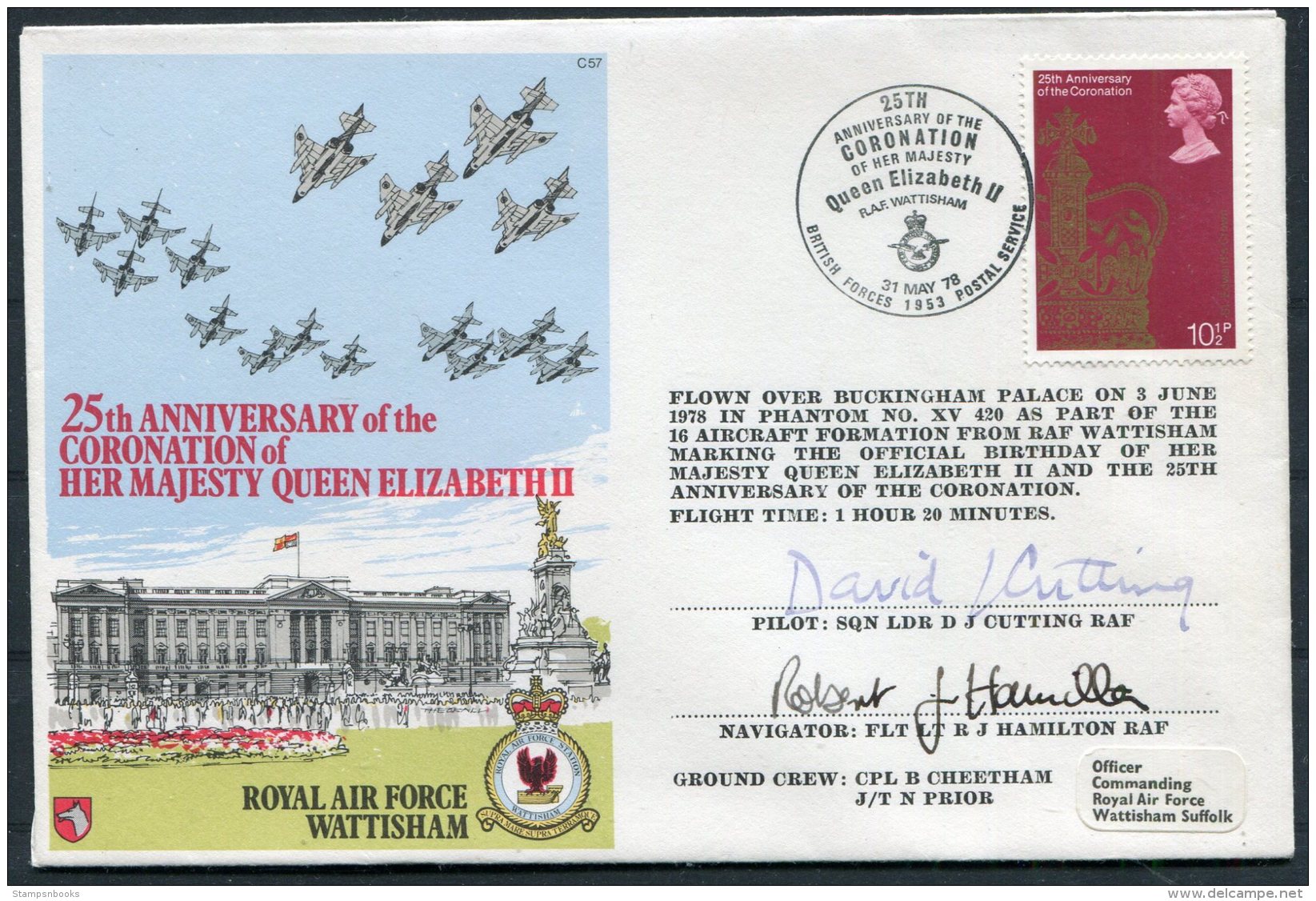 1978 GB Royal Air Force Cover C57 RAF WATTISHAM Coronation Flight SIGNED - Covers & Documents