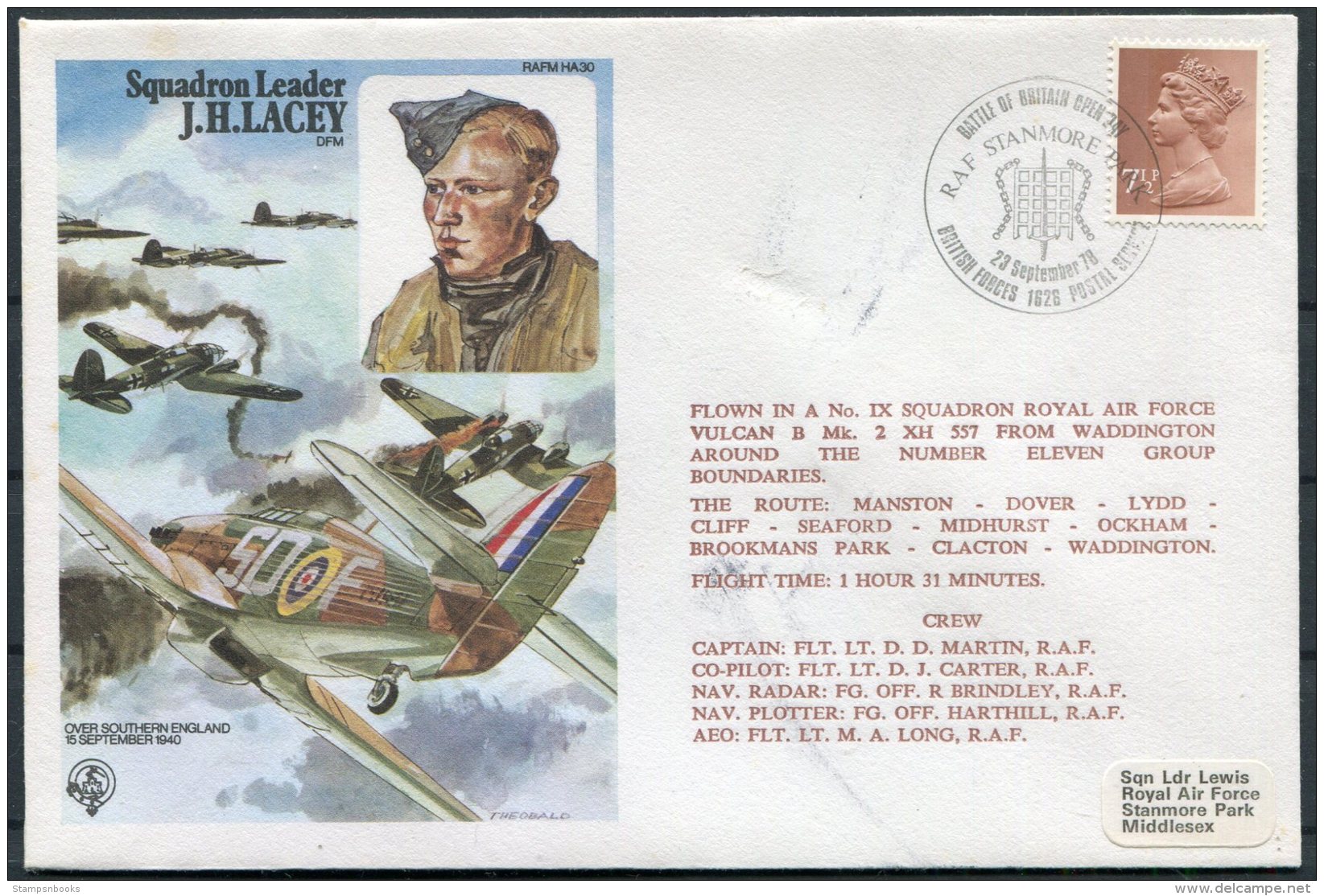 1978 GB Royal Air Force Cover RAFM HA30 J.H.Lacy RAF Stanmore Flight BFPS 'Battle Of Britain' - Covers & Documents