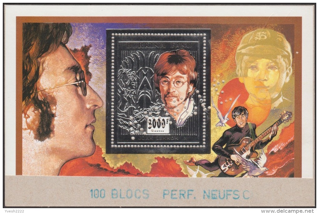 Burkina Faso 1995 Michel Bl 163/6, A-B. 8 blocs différents annulés sur cartons. Chanteurs : les Beatles. John Lennon,...