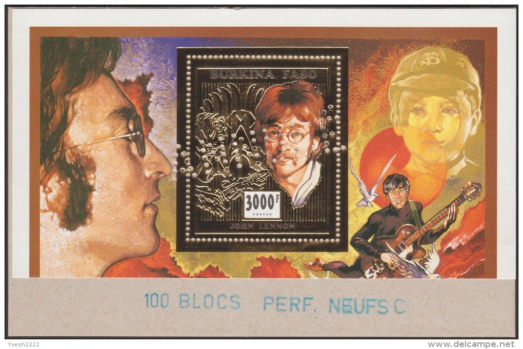 Burkina Faso 1995 Michel Bl 163/6, A-B. 8 blocs différents annulés sur cartons. Chanteurs : les Beatles. John Lennon,...