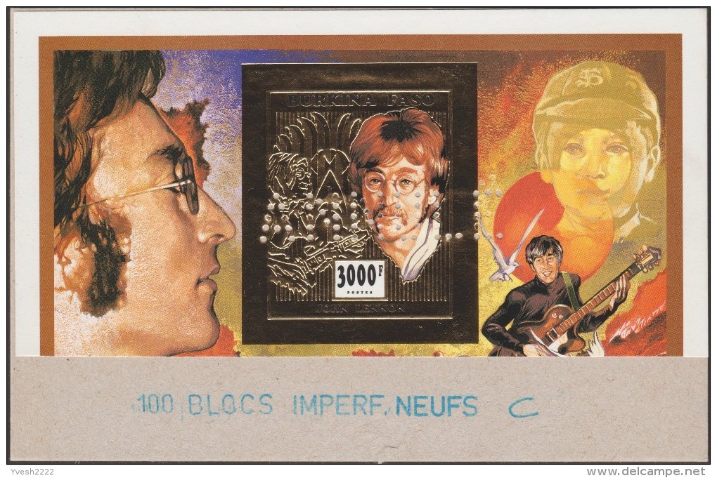 Burkina Faso 1995 Michel Bl 163/6, A-B. 8 blocs différents annulés sur cartons. Chanteurs : les Beatles. John Lennon,...