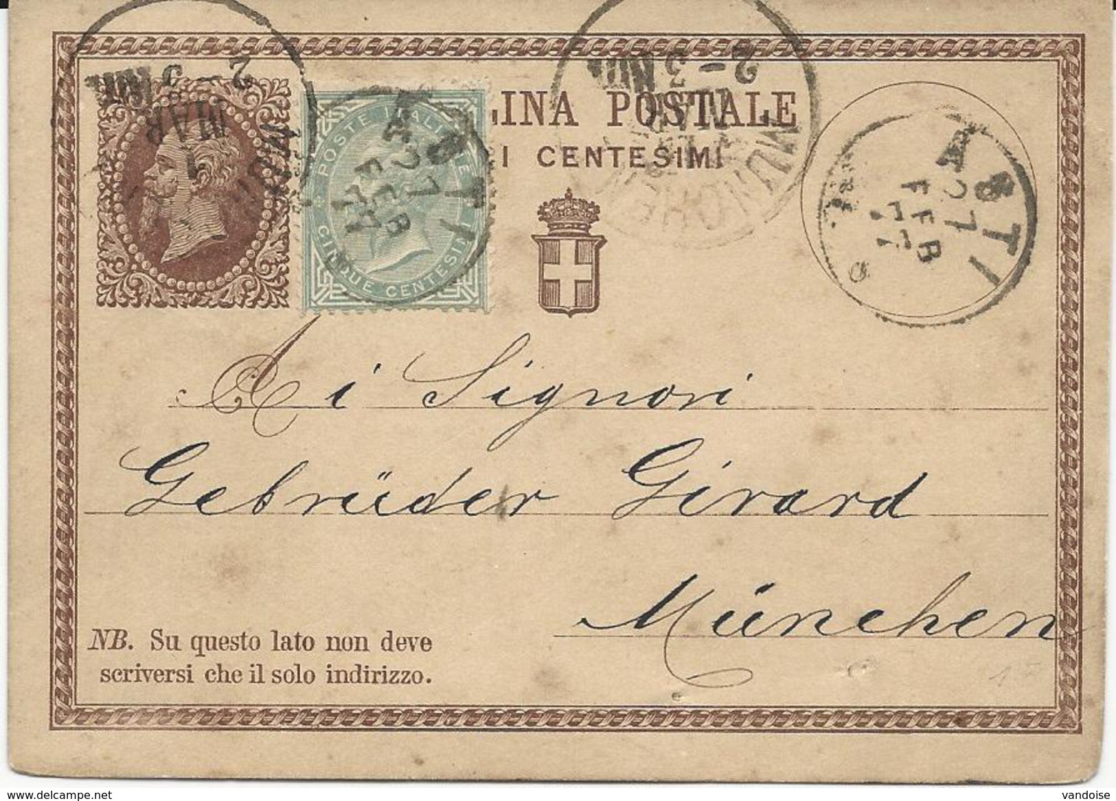 ENTIER POSTAL 1877 AVEC AFFRANCHISSEMENT COMPLEMENTAIRE POUR L'ALLEMAGNE - Postwaardestukken