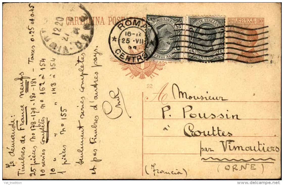 ITALIE - Entier Postal + Complément De Rome Pour La France En 1924 - A Voir - L 5014 - Interi Postali