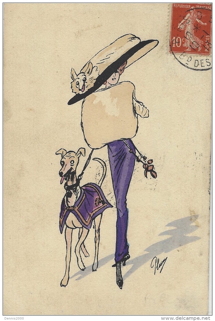 Carte Fantaisie - FEMME Et CHIEN - CHAPEAU - MODE - Illustrateur Plum - Ed. G.H., Paris Série 3 - Femmes