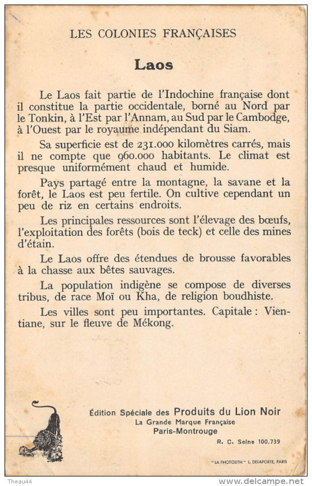 ¤¤  -  Colonie Française  -   LE LAOS   -  Carte Du Pays  -  Eléphants , Tigre      -  ¤¤ - Laos