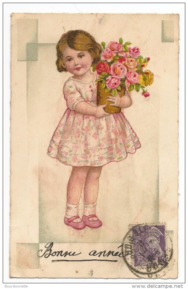 ENFANTS - LITTLE GIRL - MAEDCHEN - Jolie Carte Fantaisie Fillette  Avec Pot  De Fleurs - Portraits