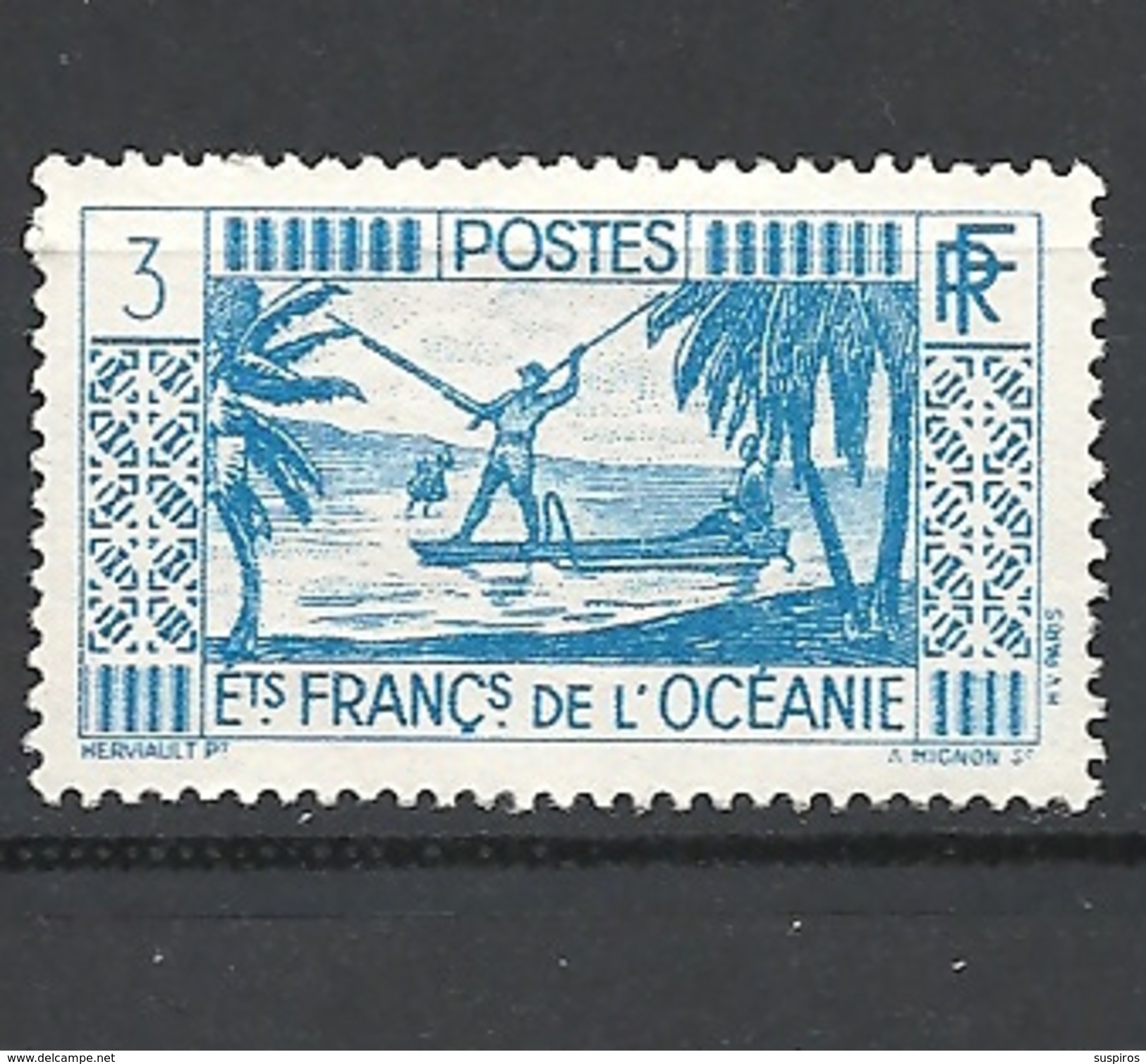 OCEANIA 1934 -1939 Spear Fishing   Hinged - Used Stamps