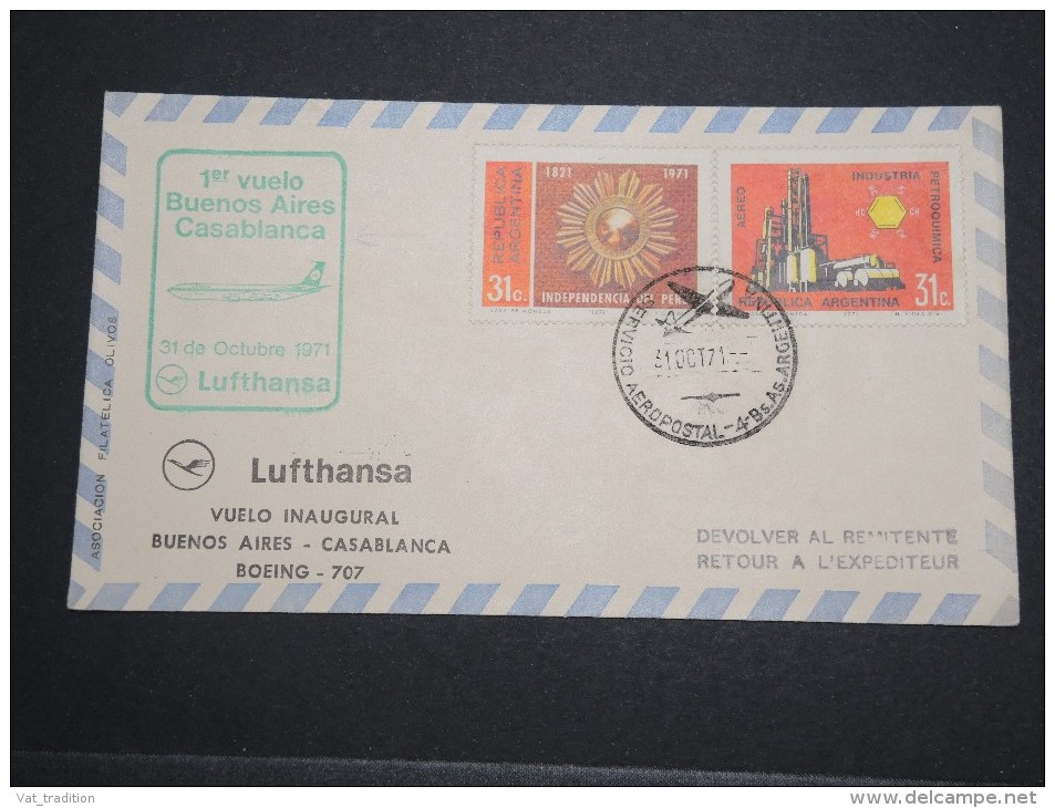 ARGENTINE - Enveloppe 1 Er Vol Buenos Aires / Casablanca En 1971 - A Voir- L 5100 - Cartas & Documentos