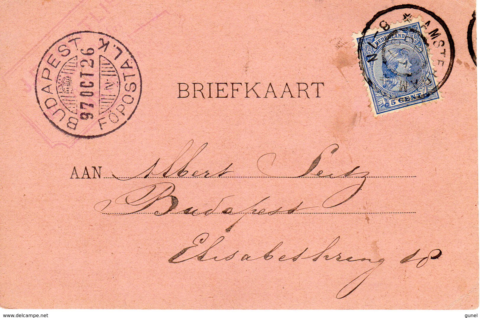 1897 Correspondentiekaart Met NVPH 35 Van Amsterdam Naar Budapest - Brieven En Documenten