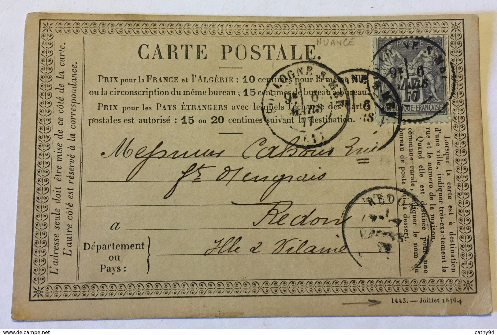 CARTE PRÉCURSEUR Avec Tampon "L'un Des Administrateurs De La Société Anonyme Des Phosphates Du Nord De La France" 1877 - Vorläufer