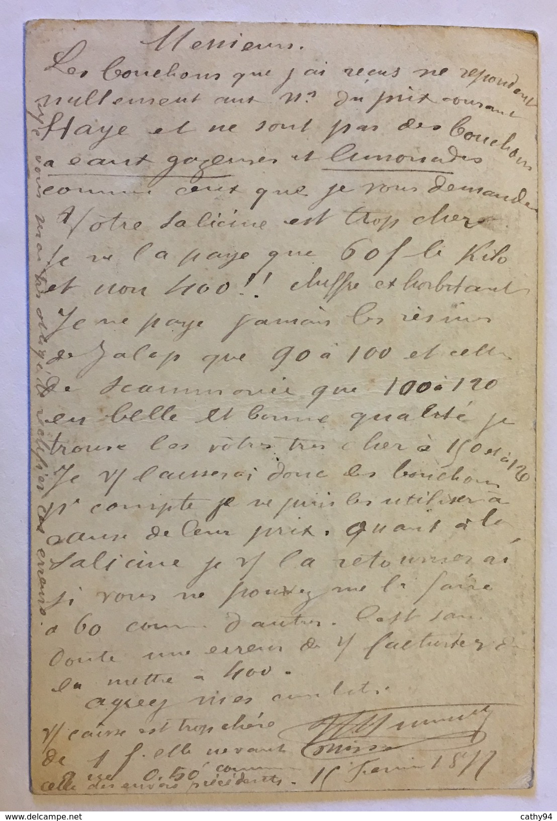 CARTE PRÉCURSEUR POUR PARIS CACHET Henri HUMBLOT PHARMACIEN Affranchissement Type Sage Février 1877 - Vorläufer