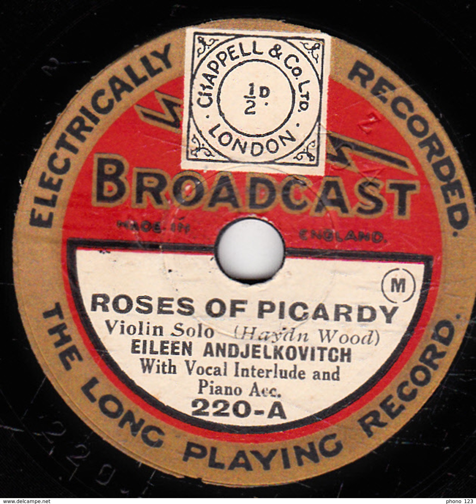78 T -  20 Cm - état B - EILEEN ANJELKOVITCH - ROSES OF PICARDY - THEA PHILIPS - BIRD OF LOVE DIVINE - 78 Rpm - Gramophone Records