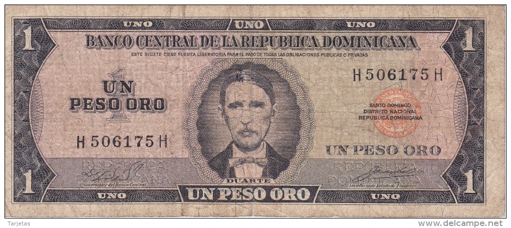 BILLETE DE LA REPUBLICA DOMINICANA DE 1 PESO ORO DEL AÑO 1975 DE DUARTE (BANKNOTE) RARO - Dominicaine