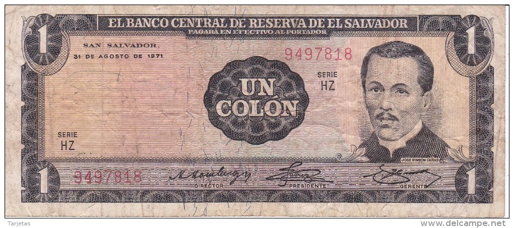 BILLETE DE EL SALVADOR DE 1 COLON DEL AÑO 1974 DE CRISTOBAL COLON   (BANKNOTE) - El Salvador