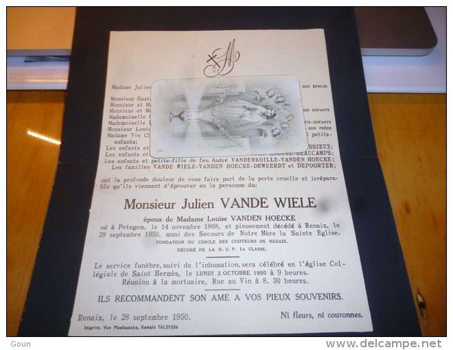 Lettre De Mort Julien Vande Wiele Vanden Hoecke  Petegem 1868 Renaix 1950 Candelier Debaissieux - Todesanzeige