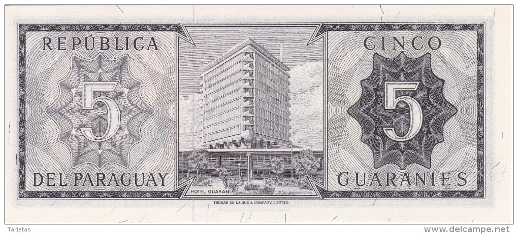 BILLETE DE PARAGUAY DE 5 GUARANIES DEL AÑO 1952 (BANK NOTE) SIN CIRCULAR-UNCIRCULATED - Paraguay