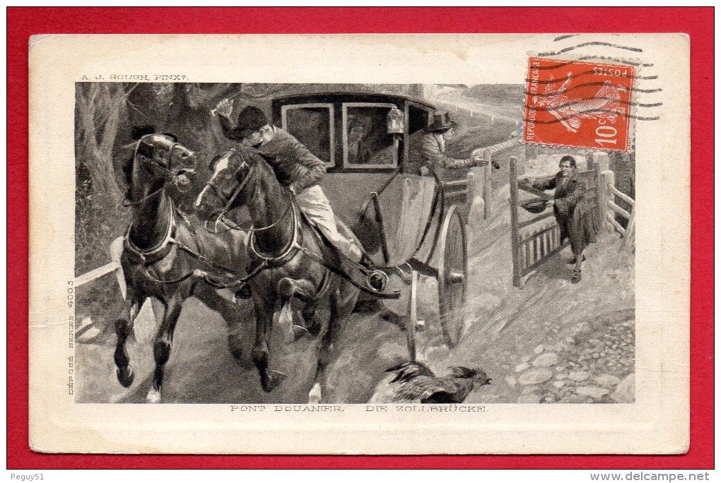 Pont Douanier. Zollbrücke. Diligence  Et Mendiant. 1913. Illustration  A.J. Gough - Douane