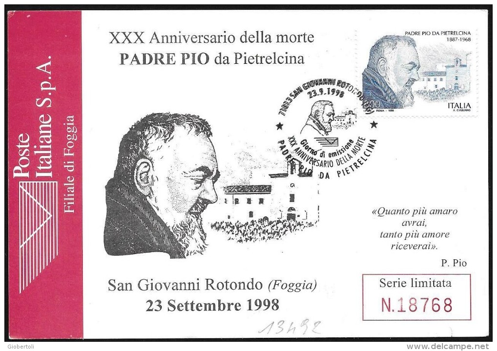 Italia/Italie/Italy: FDC, Padre Pio Da Pietrelcina, Padre Pio Of Pietrelcina, Padre Pio De Pietrelcina - Cristianesimo