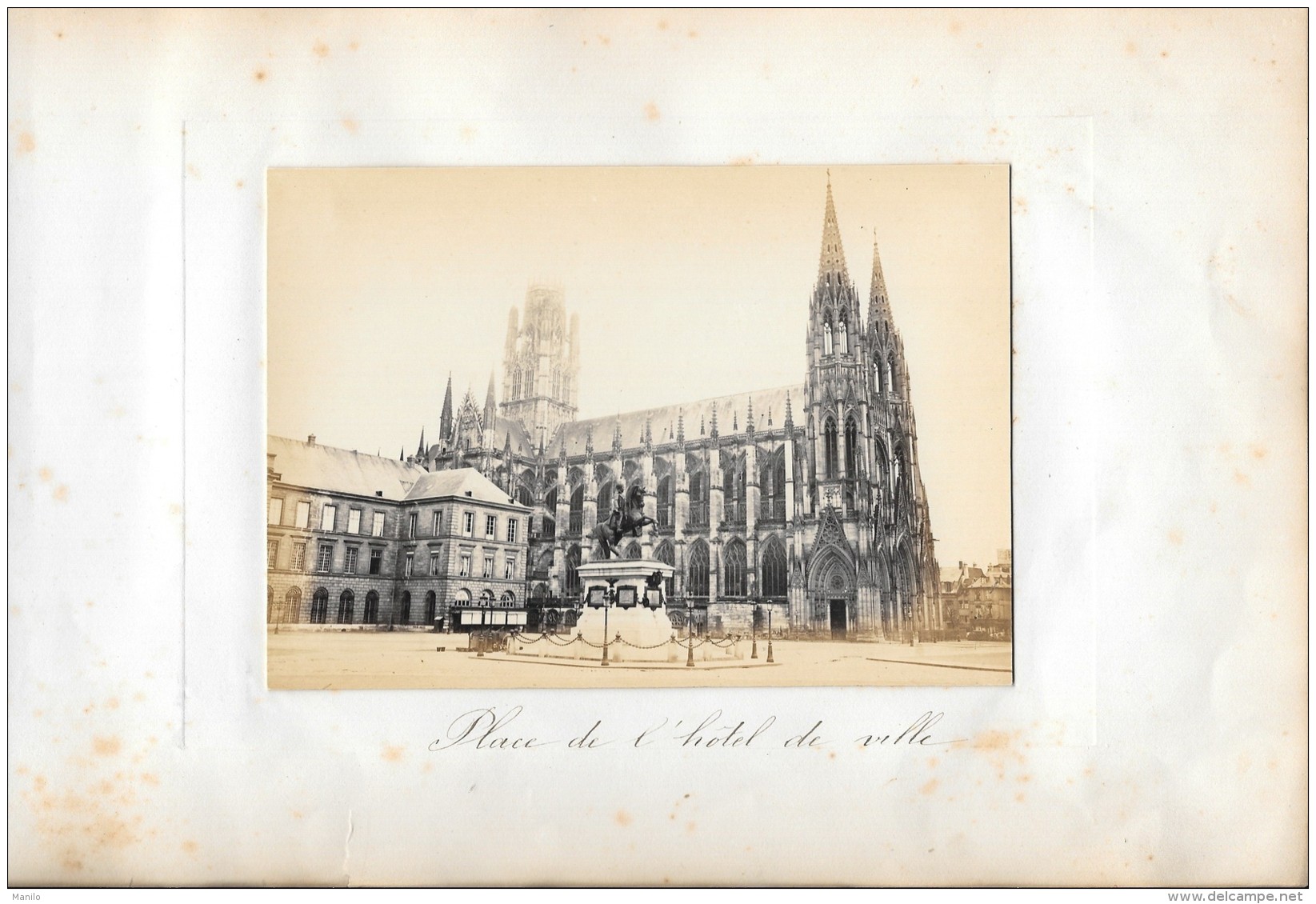 Photo Albuminée -  ANNEES 1870/80 - 11 X 15.5  PLACE DE L'HOTEL DE VILLE - ROUEN - Antiche (ante 1900)