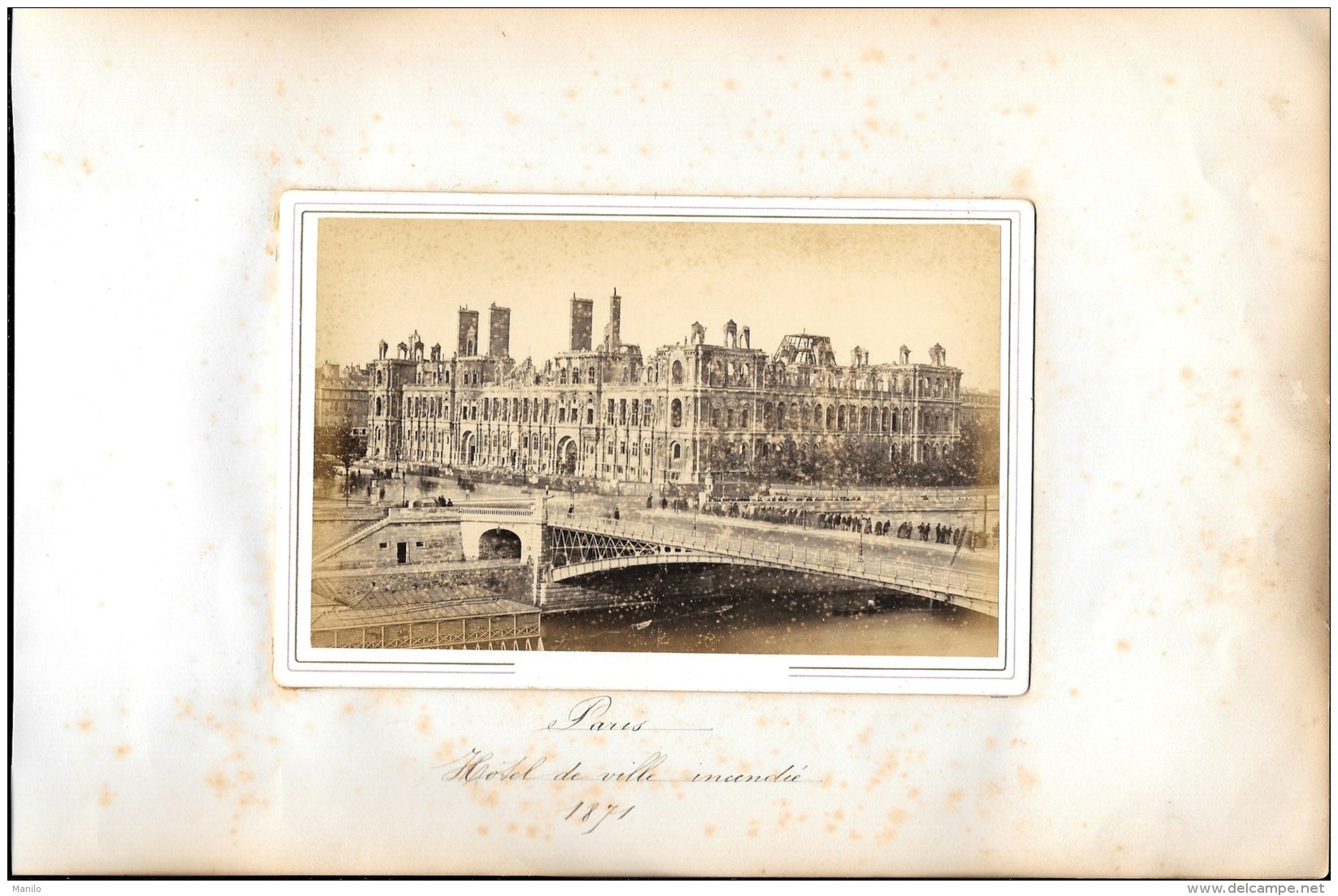 Photo Salée Animée ANNEES 1870/80 - 16.5 X 11.5 - PARIS  INCENDIE  1871  HOTEL DE VILLE -Insurrection, Commune De Paris- - Antiche (ante 1900)