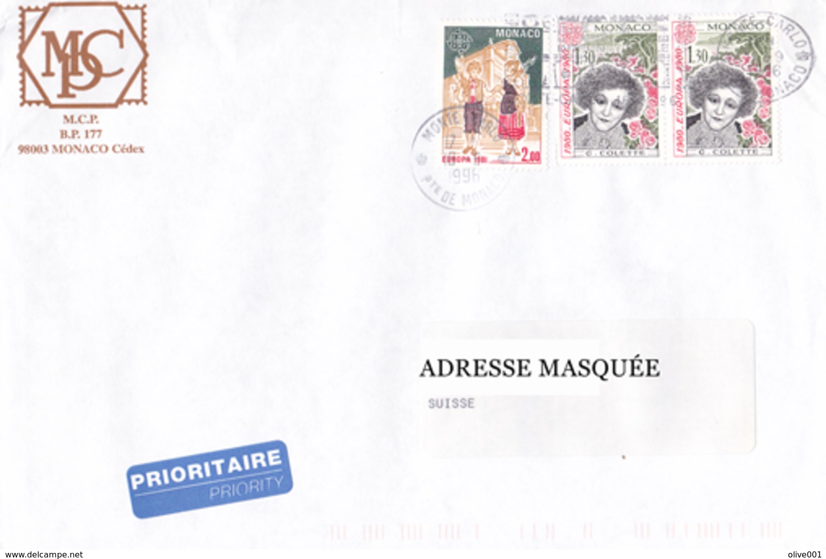 Lettre Prioritaire Voyagée De Monte-Carlo Pour La Suisse Le 18/09/1996 Tp De Monaco Europa. Folklore. Célébration Du Dim - Cartas & Documentos