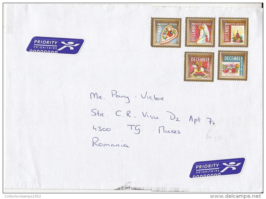 4627FM- CHRISTMAS, PILLOW, ANGEL, CANDLE, ROCKING HORSE, STAMPS ON COVER, 2010, NETHERLANDS - Lettres & Documents