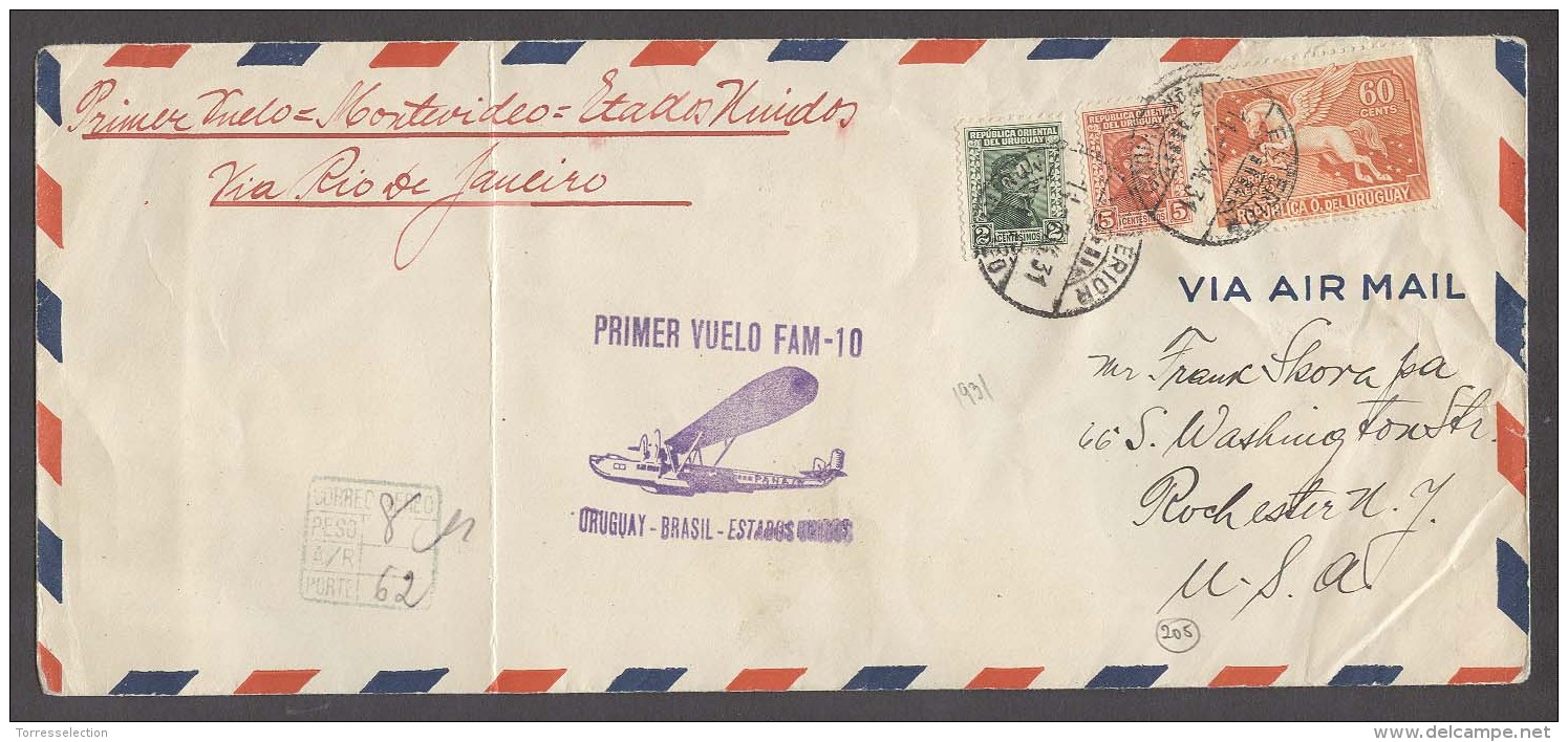 Airmails - World. 1931 (11 July). Uruguay - Brazil - UA. Air Fkd Env. Special Cachet. Hydro.. Carta, Cover, Letter, E... - Altri & Non Classificati