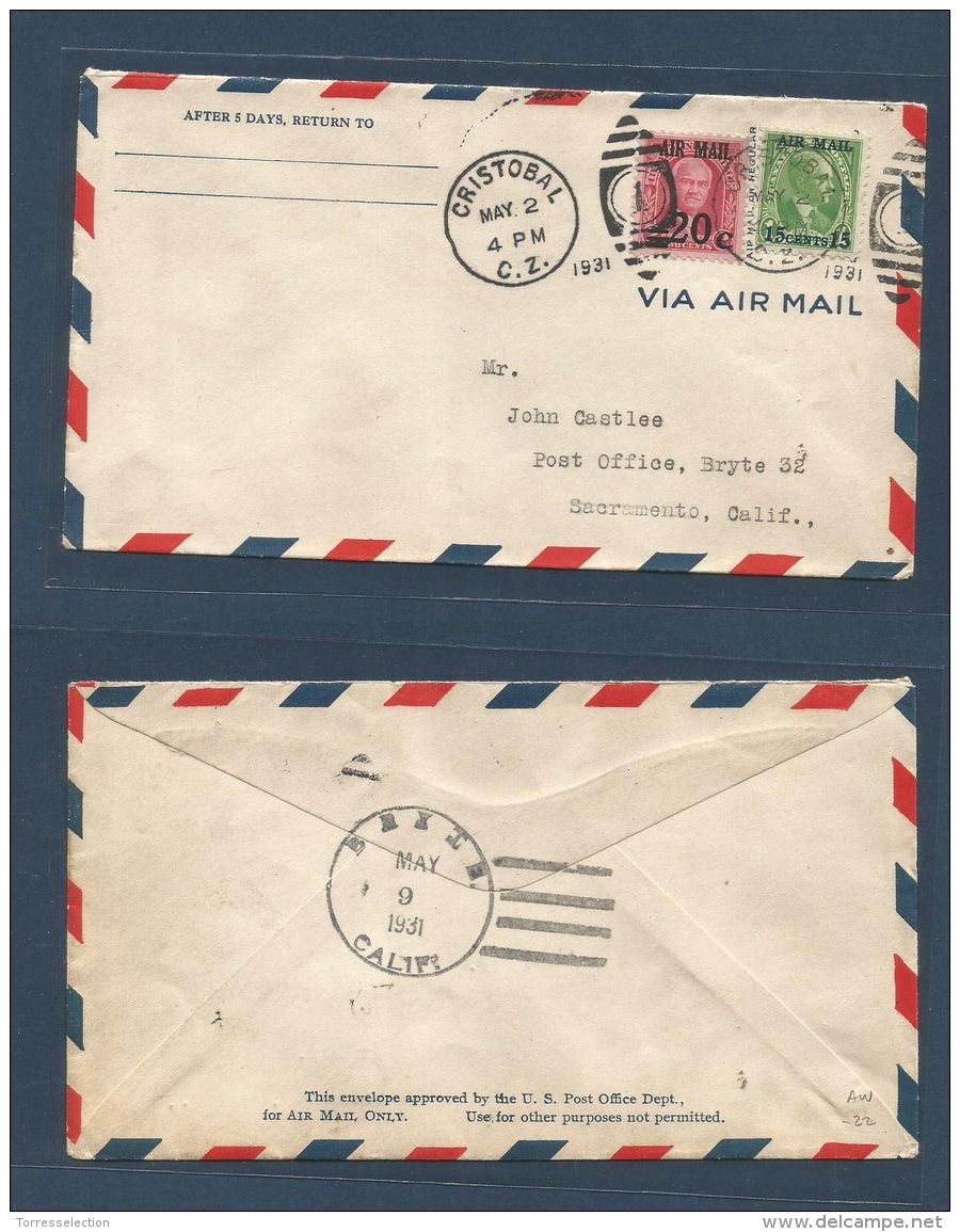 Airmails - World. 1931 (May 2) CANAL ZONE - USA. First Flight. Fkd Envelope.. Carta, Cover, Letter, Envelope. Antonio... - Autres & Non Classés