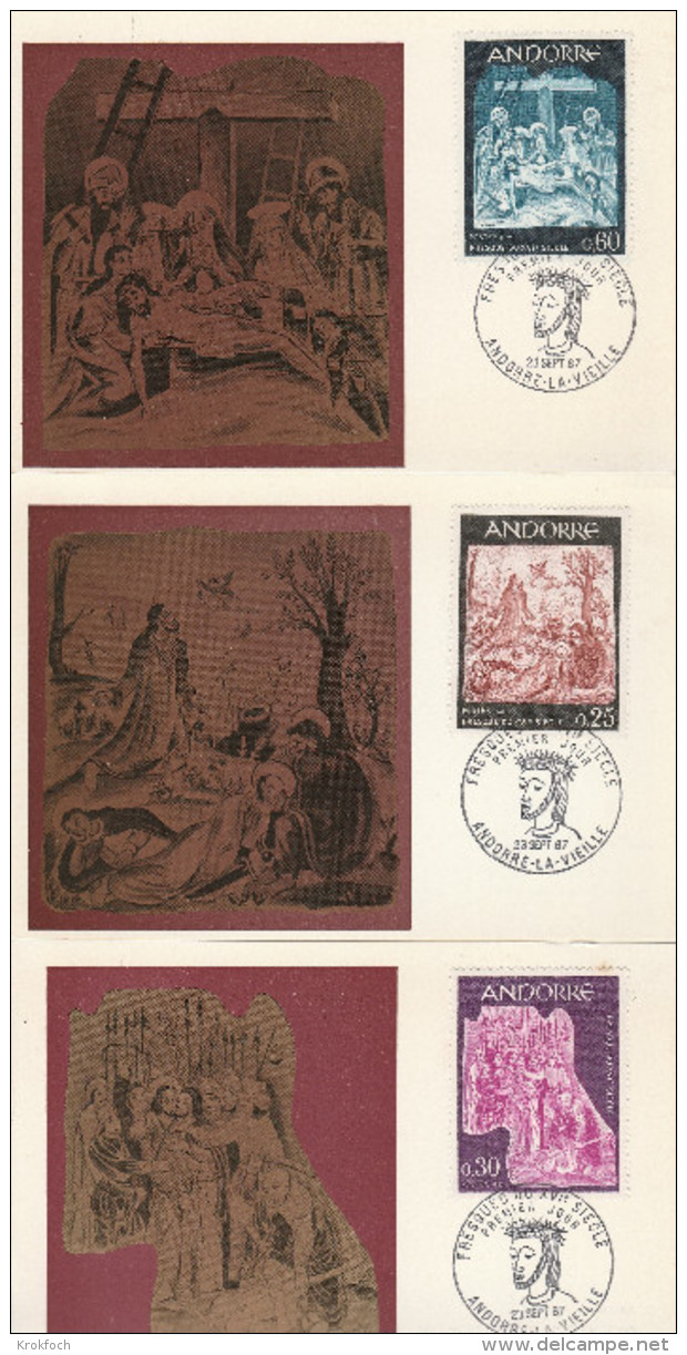 Andorre 1967 - 3 Carte Maximum - Fresques Christ - Maximumkarten (MC)