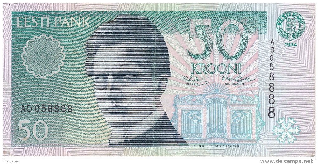 BILLETE DE ESTONIA DE 50 KROONI DEL AÑO 1994 SERIE AD (BANK NOTE) - Estonia