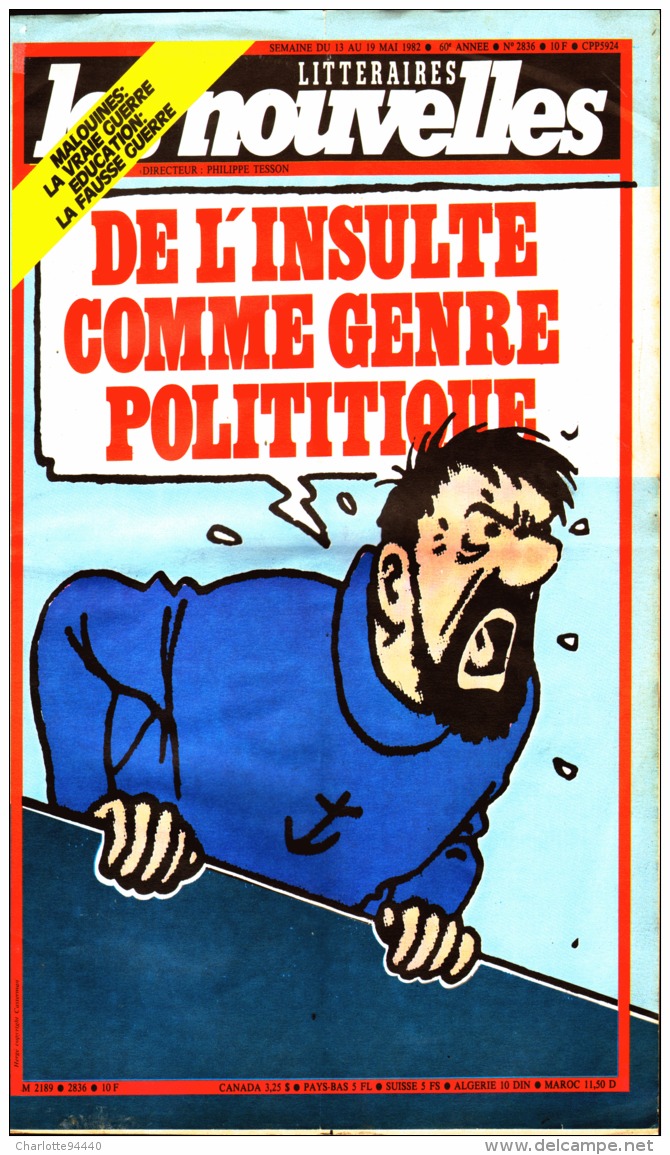 TINTIN Cpt HADDOCK " LES NOUVELLES LITTERAIRES " N° 2836 Du 19/05  1982 " - Tintin