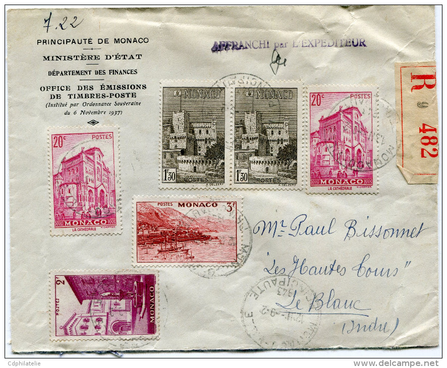 MONACO LETTRE RECOMMANDEE DEPART MONACO-VILLE 9-2-1943 PRINCIPAUTE POUR LA FRANCE - Lettres & Documents