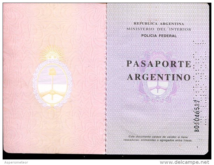 PASSPORT  PASAPORTE DE LA REPUBLICA ARGENTINA 32 PAG AÑO 1993  ZTU. - Documenti Storici