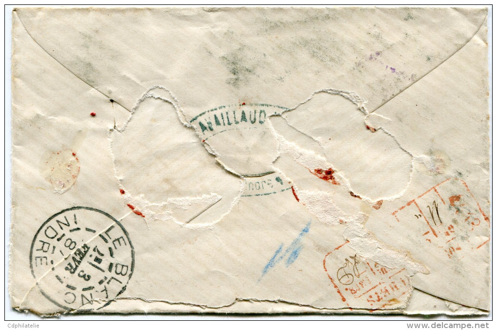 FRANCE LETTRE CHARGEE AFFRANCHIE AVEC 2 X LE N°93 DEPART YZEURES 2 FEVR. 87 INDRE-ET-LOIRE POUR LA FRANCE - 1877-1920: Période Semi Moderne