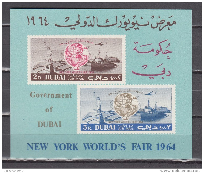 Dubai 1964,2V In Block,globe,wereldbol,freedomstatue,vrijheidsbeeld,ships,schepen,schiffe,navires,MNH/Postfris(L2822) - Boten