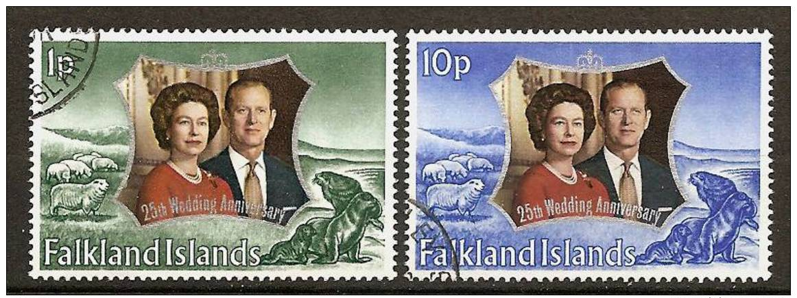 FALKLAND ISLANDS 1972 - SILVER WEDDING QUEENS Couple - 2v Mi 218-19 &#664; Canc Cv€1,50 H061 - Falkland Islands