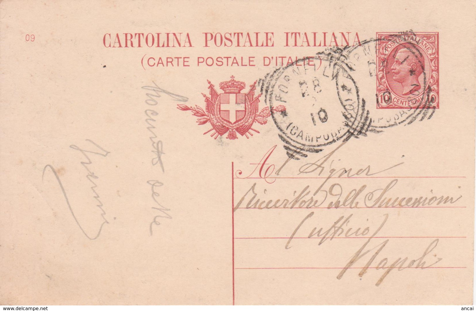 Fornelli. 1910. Annullo Tondo Riquadrato FORNELLI (CAMPOBASSO) Su Cartolina Postale. Non Classificato. - Storia Postale