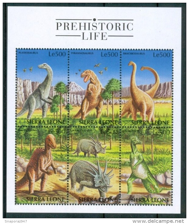 1998 Sierra Leone Dinosauri Dinosaurs Dinosaures Preistorici Prehistoric Prèistoriques Set + Block MNH ** Sie64 - Sierra Leone (1961-...)