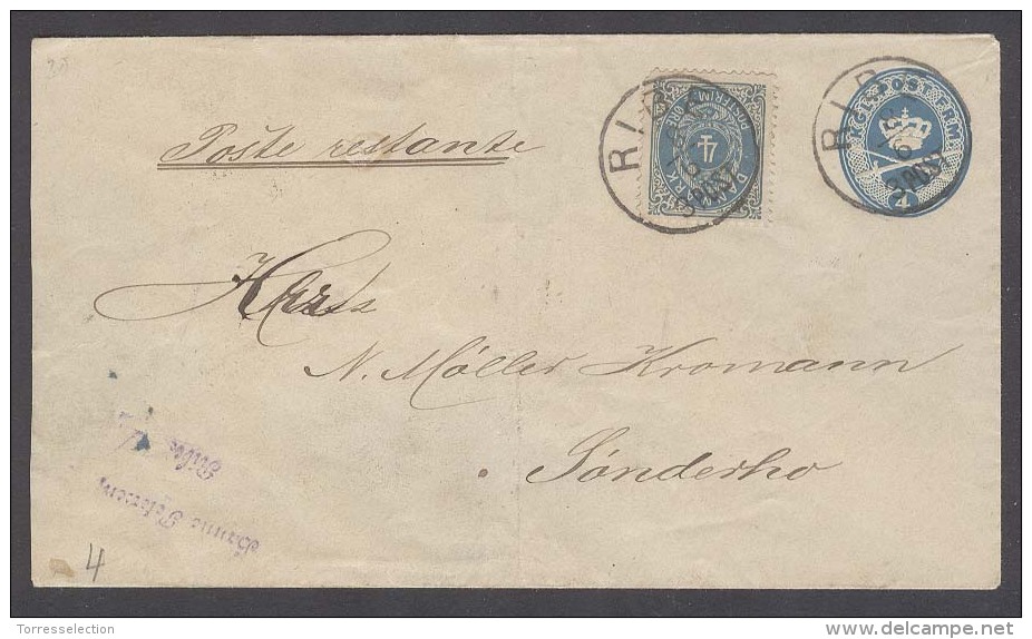 DENMARK. C.1880´s. Ribe - Sonderho. 4 Ore Blue Stat Card Adtls Cds. Fine Used. Via Nordby.. Carta, Cover, Letter, Env... - Autres & Non Classés