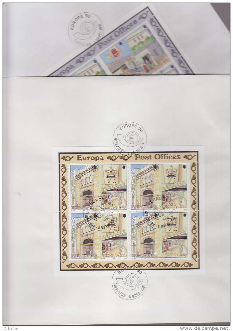 GIBRALTAR 590-593, Kleinbogen Auf 2 FDC, Europa CEPT: Postalische Einrichtungen 1990 - 1990