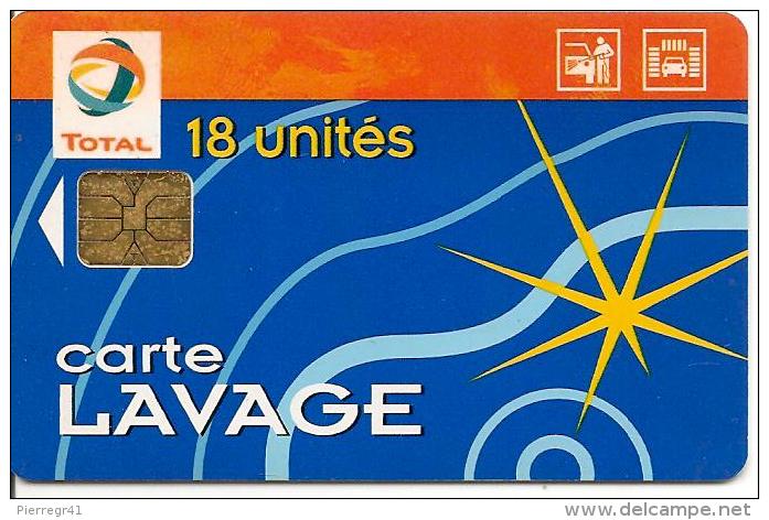 CARTE§-PUCE-SA1--LAVAGE-TOTAL-18-UNITES-R° Bandeau Haut  ROUGE ORANGE-TBE - Autowäsche