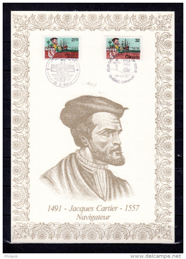 " J. CARTIER FRANCE CANADA " Sur Encart 1er Jour N°té / Soie Rare (1300 Ex.) Edit° A.M.I.S. . N°YT 2307  Parf état FDC - Emissions Communes