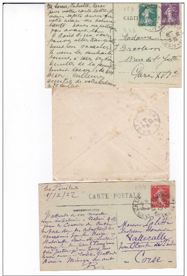 K Lot De 7 Courriers Année 1907 Avec Semeuse Camée Type II N° 135 - 1877-1920: Période Semi Moderne