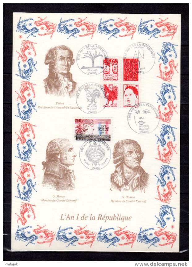 FRANCE 1992 : Encart 1er Jour N°té / Soie Rare (468/1500) Amélioré. Edit° A.M.I.S." AN 1 DE LA REPUBL " . N°YT 2421 - French Revolution