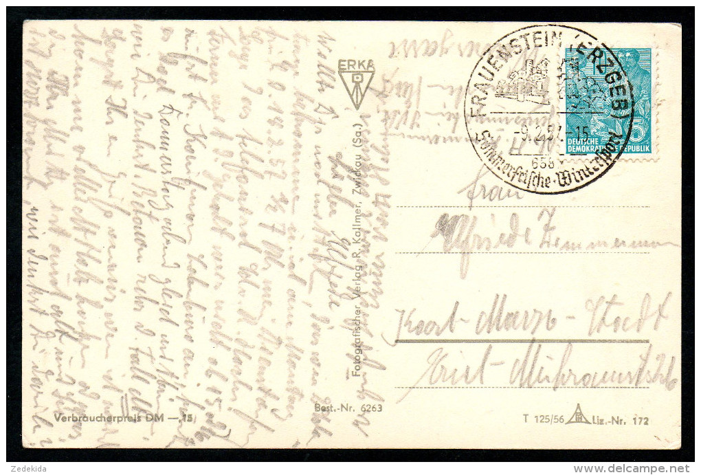 7510 - Alte Ansichtskarte - Frauenstein - Markt Mit Blick Zum Schloß - Kallmer - Sonderstempel 1957 - Gel - Frauenstein (Erzgeb.)